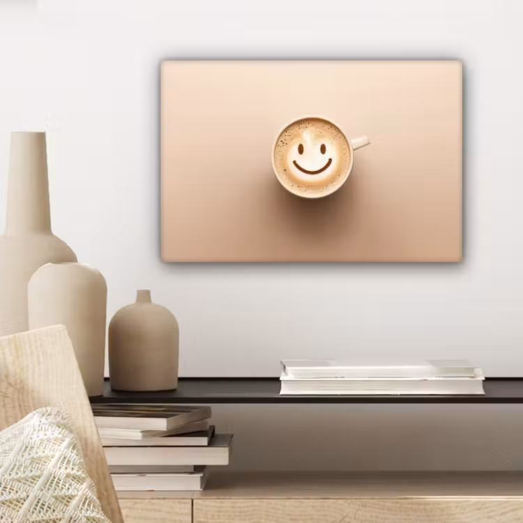 Canvas schilderij - Koffie - Melkschuim - Lach - Beige — 5