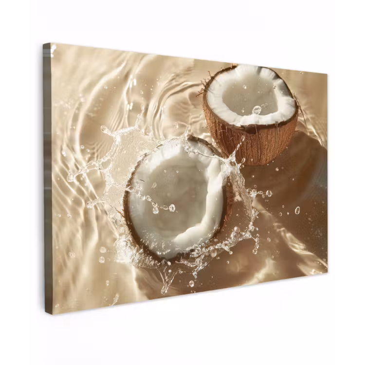 Canvas schilderij - Kokosnoot - Water - Beige - Spetters — 1