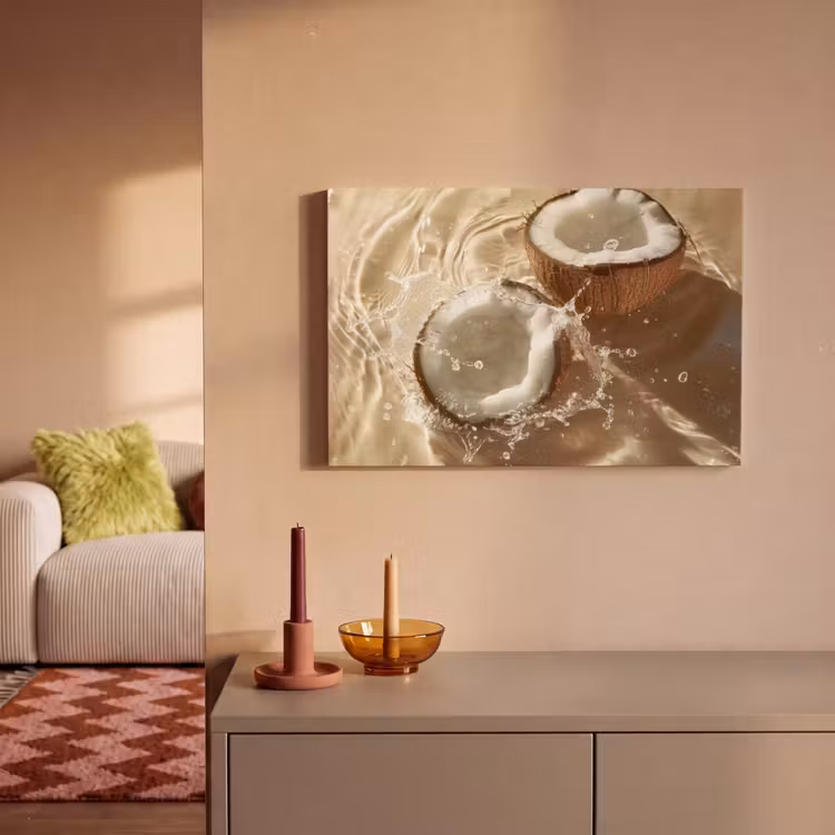 Canvas schilderij - Kokosnoot - Water - Beige - Spetters — 2