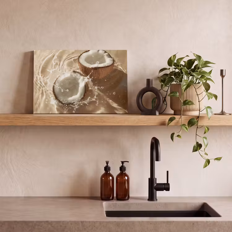 Canvas schilderij - Kokosnoot - Water - Beige - Spetters — 3