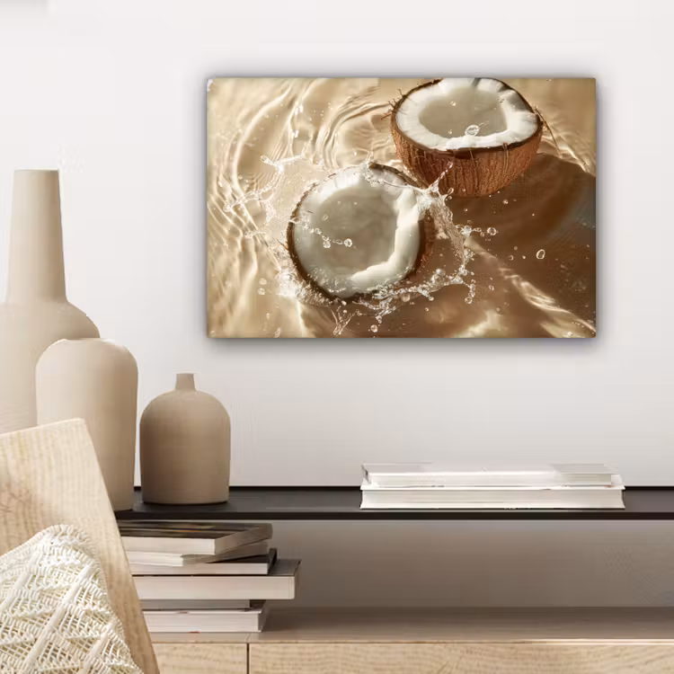 Canvas schilderij - Kokosnoot - Water - Beige - Spetters — 5