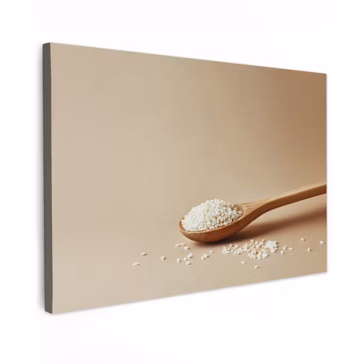 Canvas schilderij - Lepel - Rijst - Hout - Beige — 1