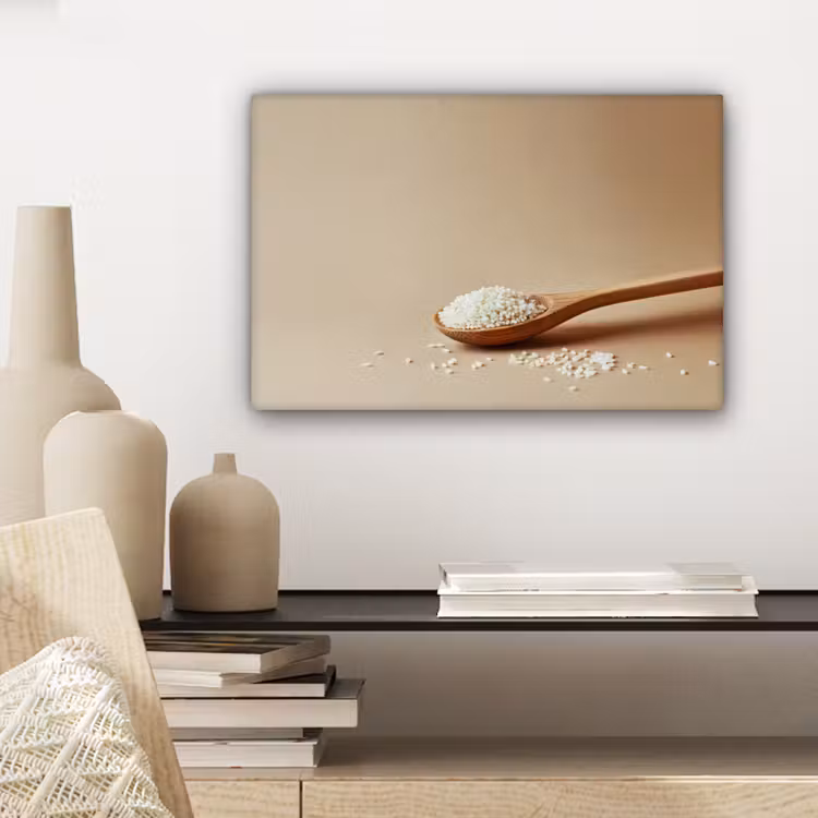 Canvas schilderij - Lepel - Rijst - Hout - Beige — 5
