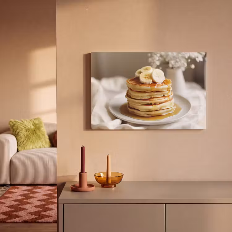 Canvas schilderij - Pannenkoeken - Banaan - Siroop - Wit - Beige — 2