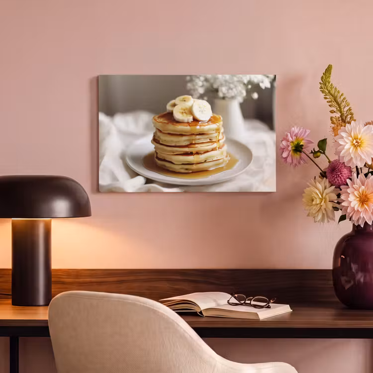 Canvas schilderij - Pannenkoeken - Banaan - Siroop - Wit - Beige — 4