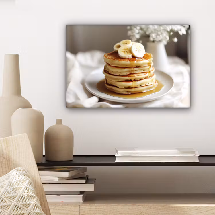 Canvas schilderij - Pannenkoeken - Banaan - Siroop - Wit - Beige — 5