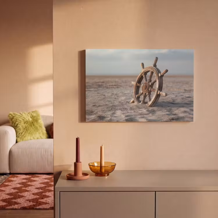 Canvas schilderij - Scheepsstuur - Hout - Bruin - Zand — 2