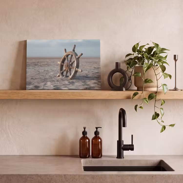 Canvas schilderij - Scheepsstuur - Hout - Bruin - Zand — 3