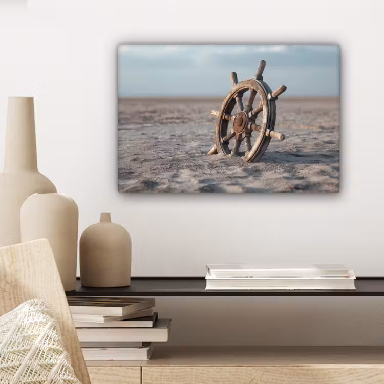 Canvas schilderij - Scheepsstuur - Hout - Bruin - Zand — 5