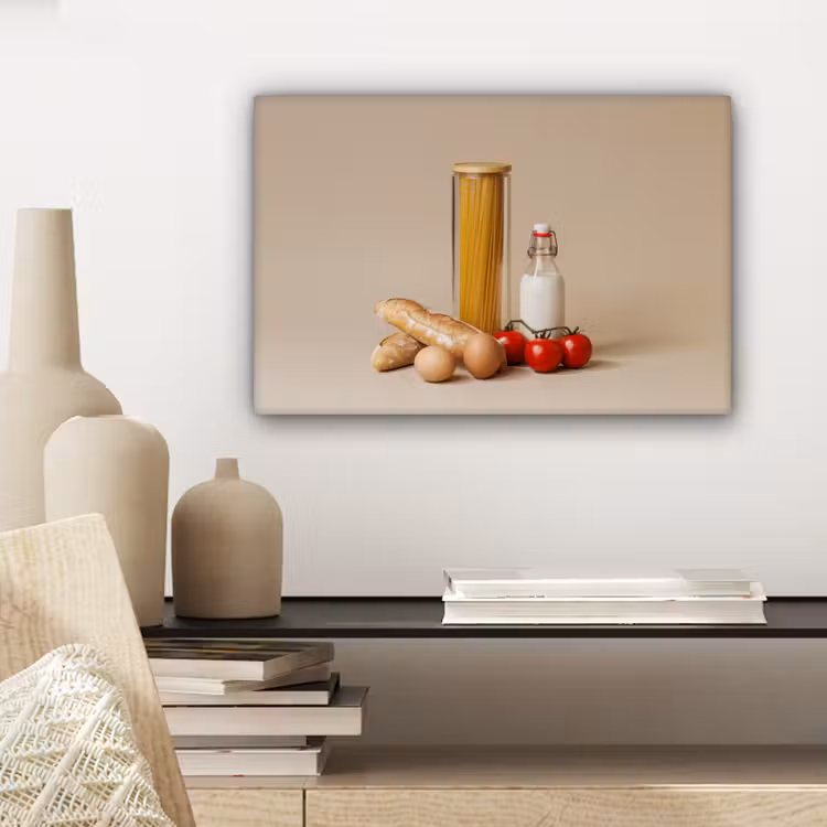 Canvas schilderij - Spaghetti - Melk - Tomaten - Eieren - Brood — 5