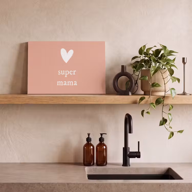 Canvas schilderij - Presentje voor Moederdag super mama lichtroze/wit — 3