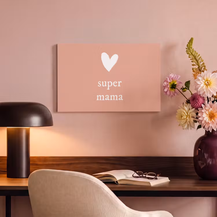 Canvas schilderij - Presentje voor Moederdag super mama lichtroze/wit — 4