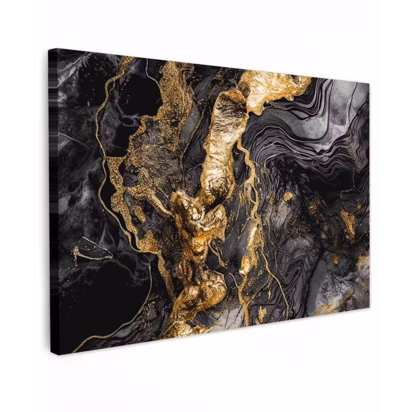 Canvas schilderij - Marmer - Zwart - Goud - Abstract — 1