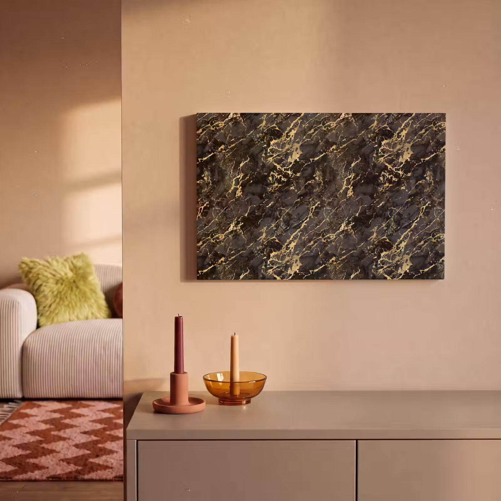 Canvas schilderij - Marmer - Zwart - Goudstructuur — 1