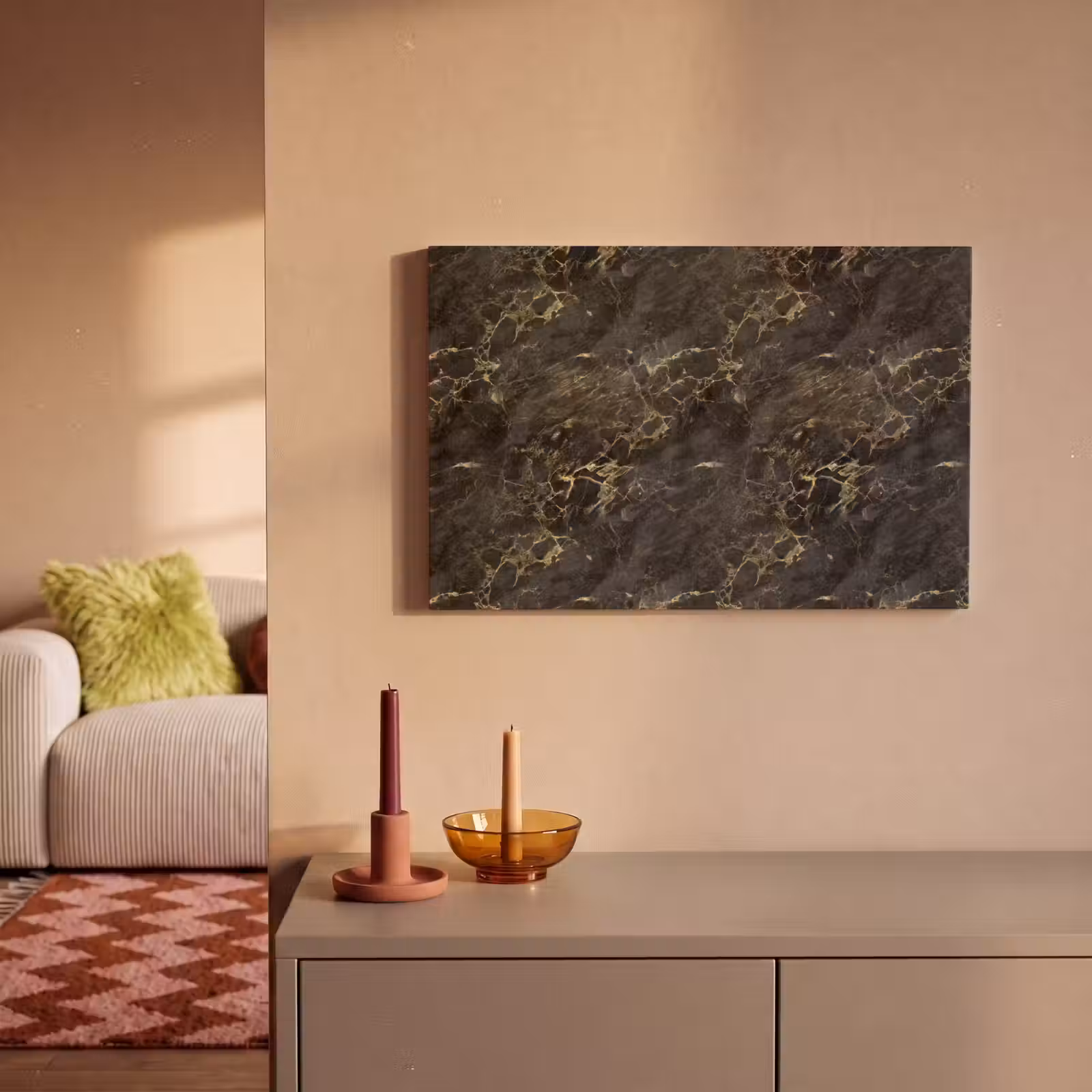 Canvas schilderij - Zwart - Marmer - Goud - Nerf — 1