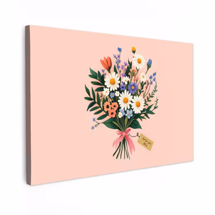 Canvas schilderij - Margrieten - Boeket - Strikje - Roze — 1