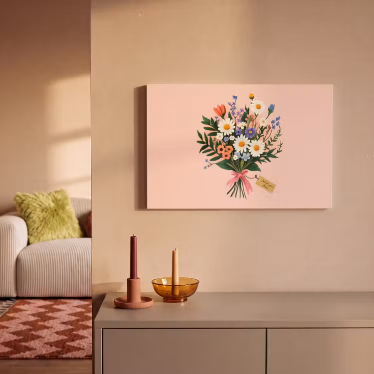 Canvas schilderij - Margrieten - Boeket - Strikje - Roze — 2