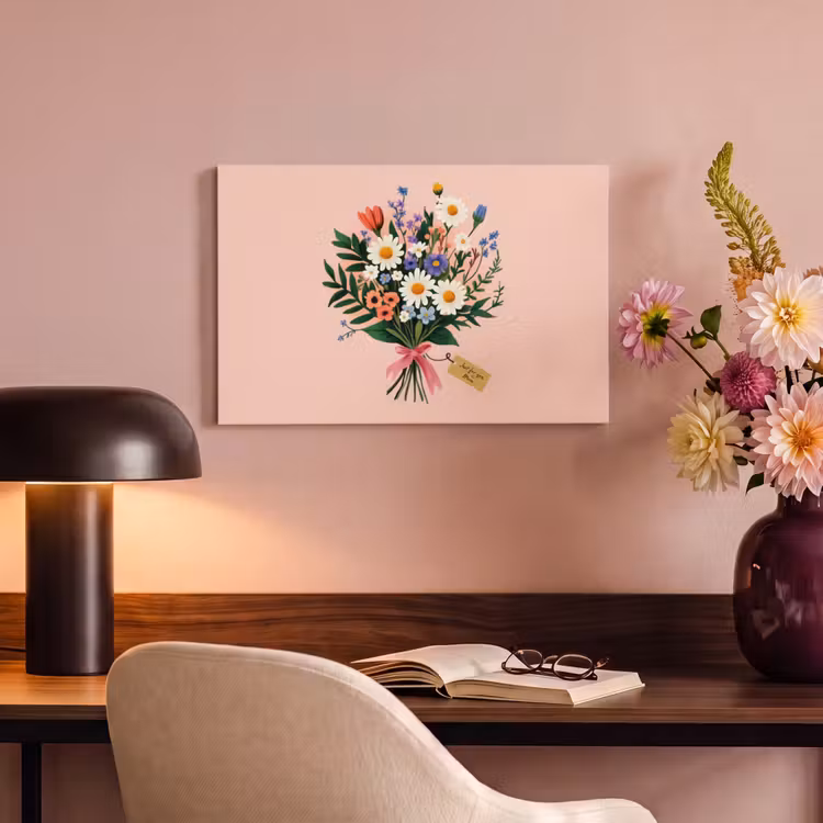 Canvas schilderij - Margrieten - Boeket - Strikje - Roze — 4