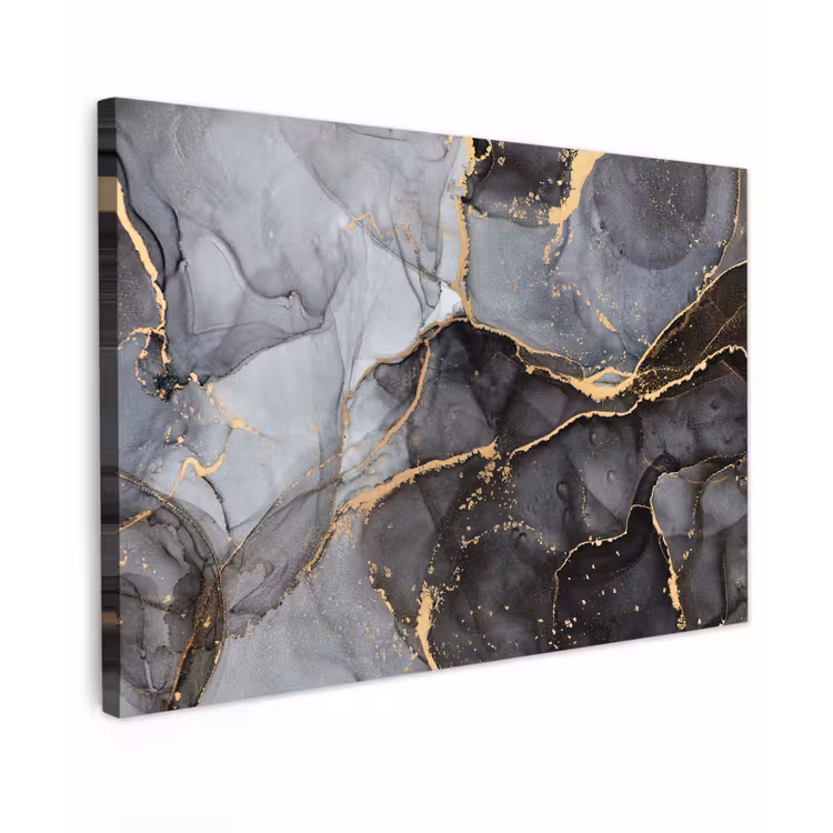 Canvas schilderij - Marmer - Abstract - Goud - Grijs — 1
