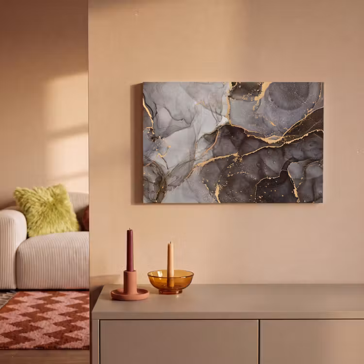 Canvas schilderij - Marmer - Abstract - Goud - Grijs — 2