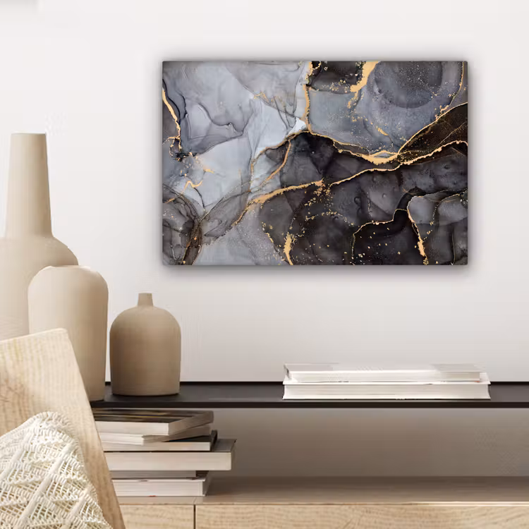 Canvas schilderij - Marmer - Abstract - Goud - Grijs — 5