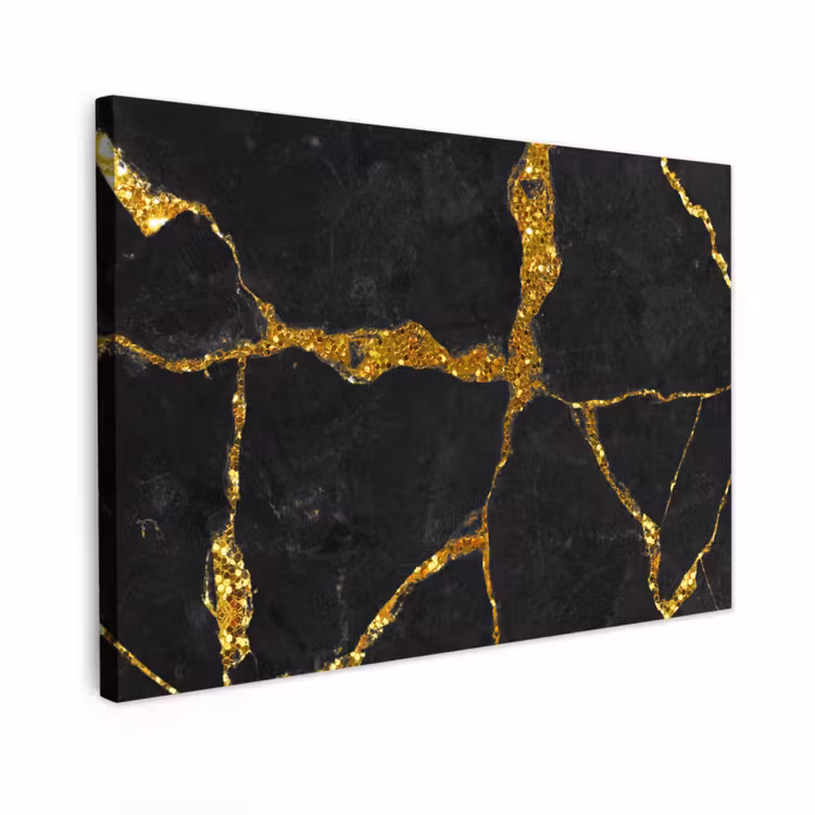 Canvas schilderij - Marmer - Goud - Zwart - Marmerlook - Glitter — 1