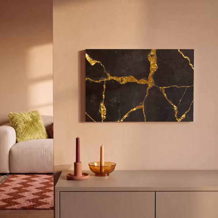 Canvas schilderij - Marmer - Goud - Zwart - Marmerlook - Glitter — 2