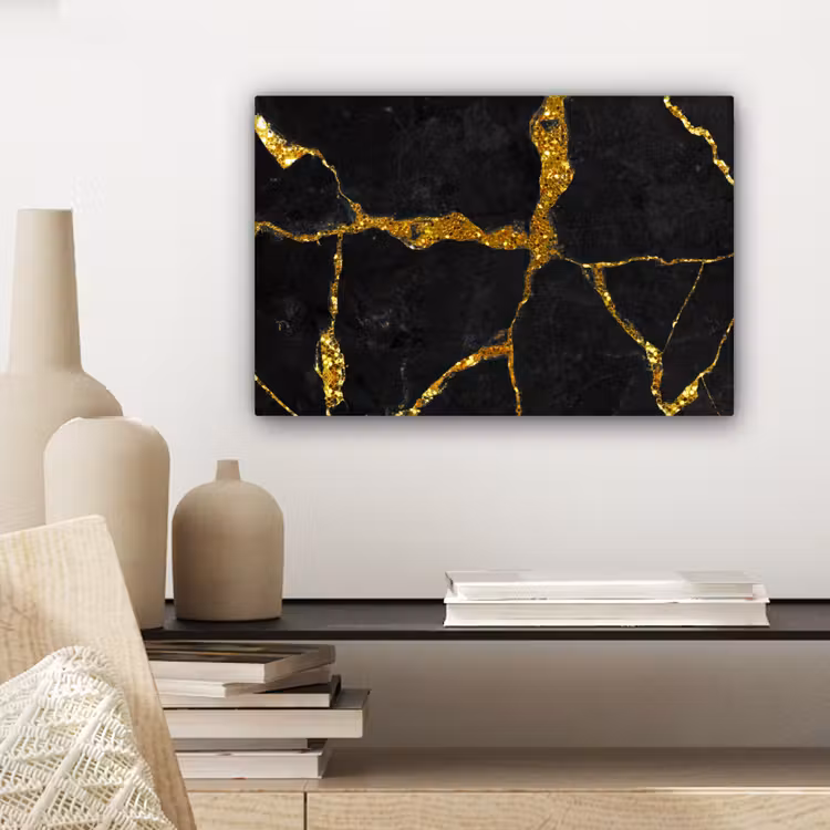 Canvas schilderij - Marmer - Goud - Zwart - Marmerlook - Glitter — 5
