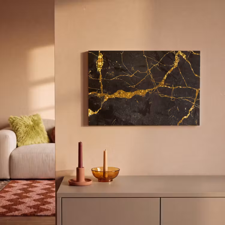 Canvas schilderij - Marmer - Goud - Zwart - Marmerlook - Luxe - Glitter — 2