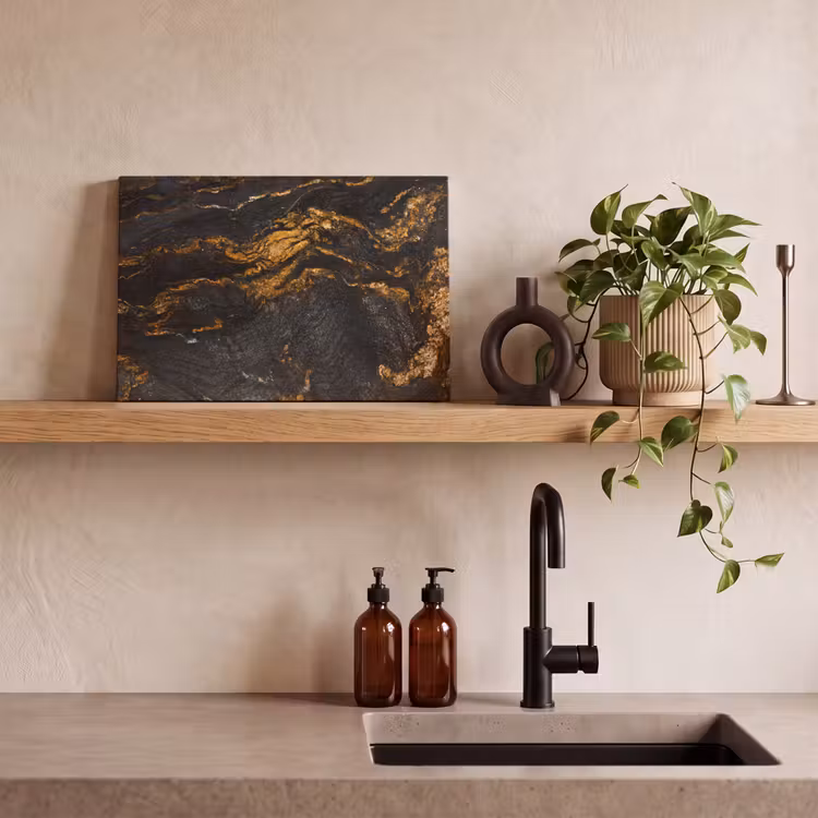 Canvas schilderij - Marmer - Kalk - Zwart - Goud - Marmerlook - Luxe — 3