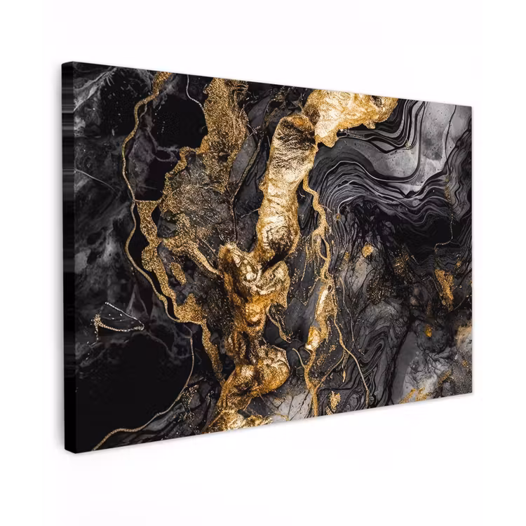 Canvas schilderij - Marmer - Zwart - Goud - Abstract — 1