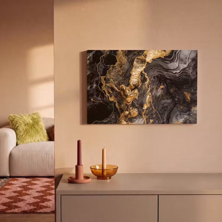 Canvas schilderij - Marmer - Zwart - Goud - Abstract — 2