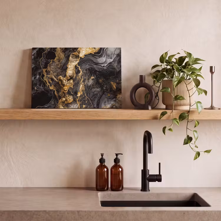 Canvas schilderij - Marmer - Zwart - Goud - Abstract — 3