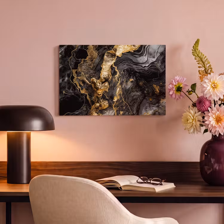 Canvas schilderij - Marmer - Zwart - Goud - Abstract — 4