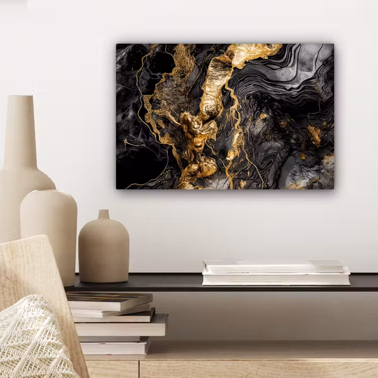 Canvas schilderij - Marmer - Zwart - Goud - Abstract — 5