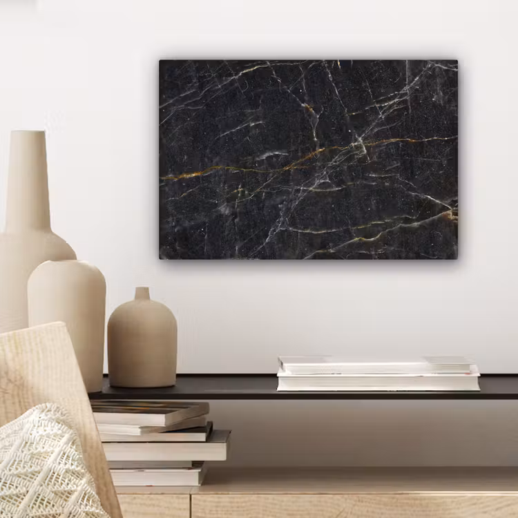 Canvas schilderij - Marmer - Zwart - Goud - Grijs - Marmerstructuur — 5