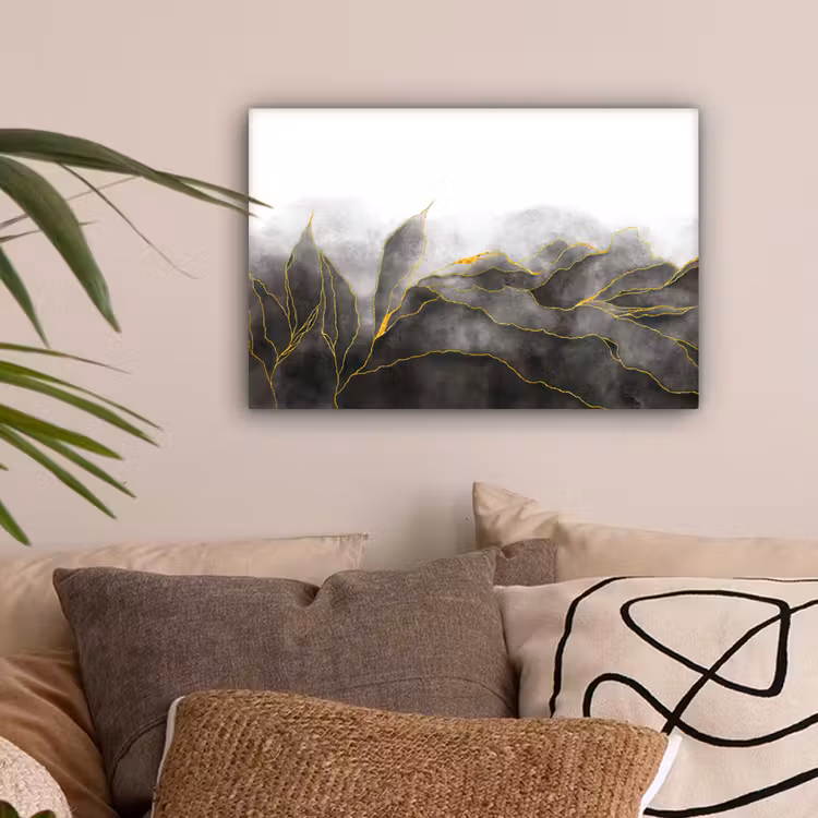 Canvas schilderij - Marmer - Zwart - Goud - Luxe - Marmerlook — 2