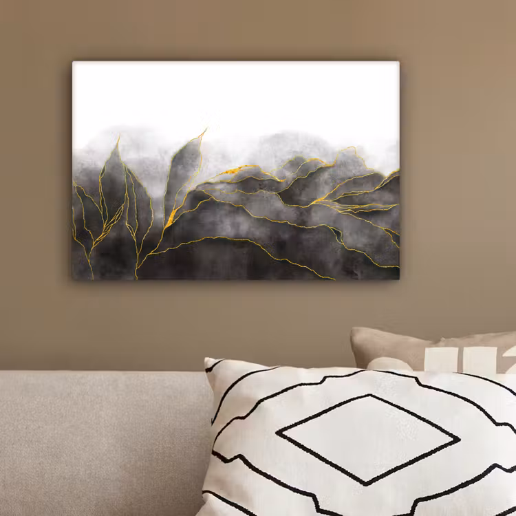 Canvas schilderij - Marmer - Zwart - Goud - Luxe - Marmerlook — 3
