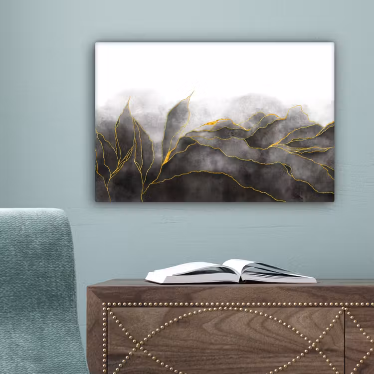Canvas schilderij - Marmer - Zwart - Goud - Luxe - Marmerlook — 4
