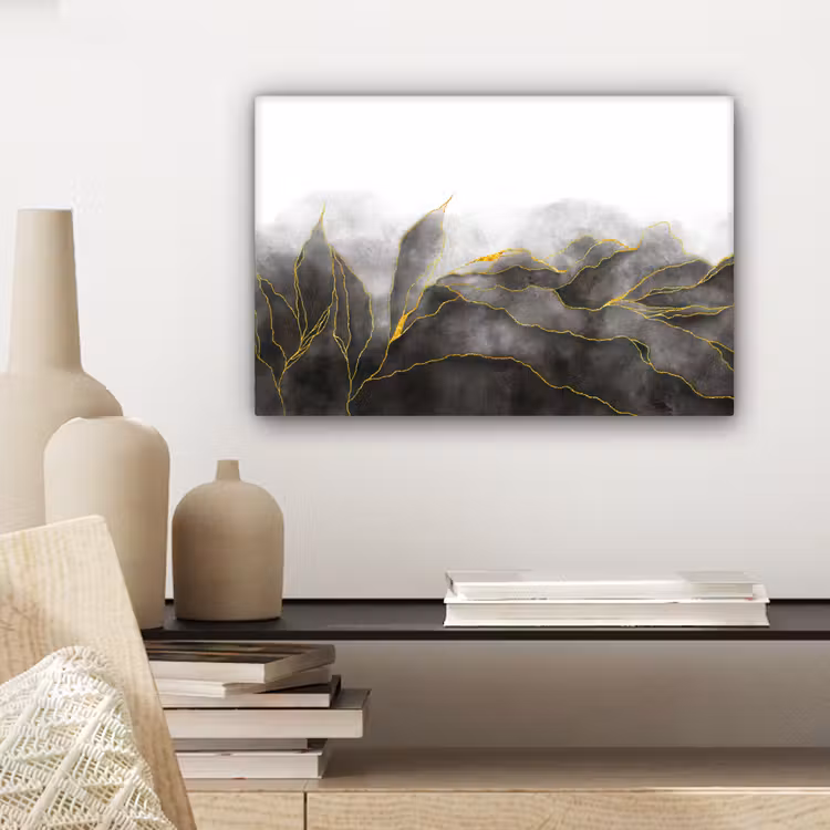 Canvas schilderij - Marmer - Zwart - Goud - Luxe - Marmerlook — 5
