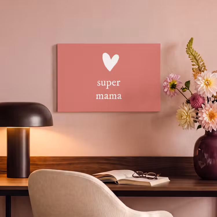 Canvas schilderij - Presentje voor Moederdag super mama roze/wit — 4
