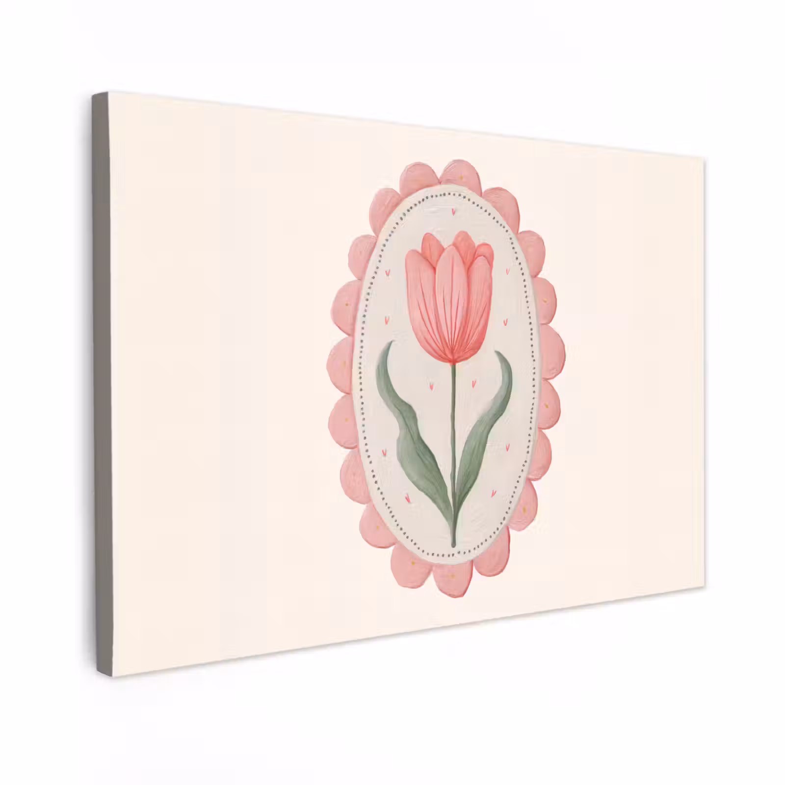 Canvas schilderij - Tulp - Lijst - Ovaal - Illustratie — 1