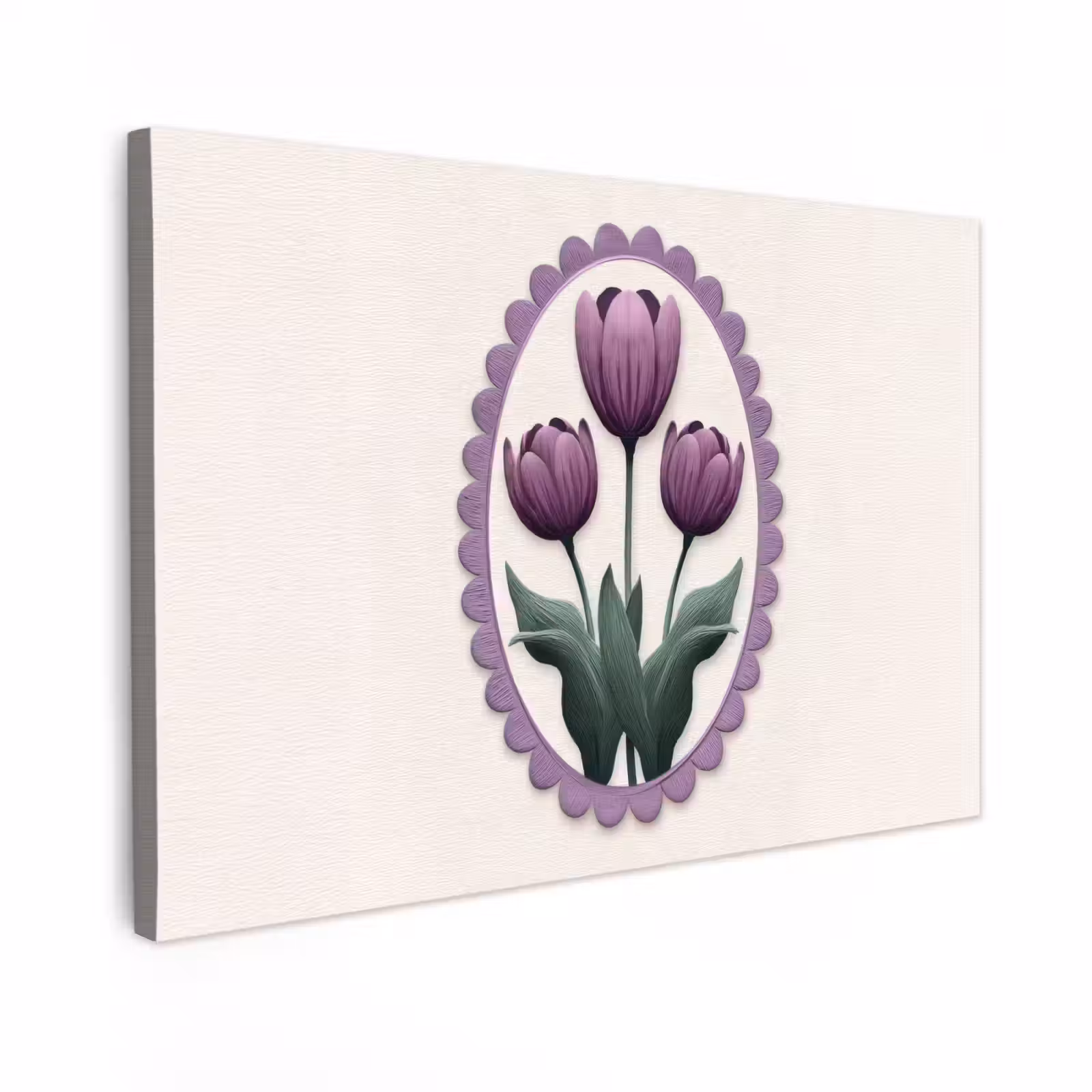 Canvas schilderij - Tulpen - Paars - Lijst - Bladeren — 1