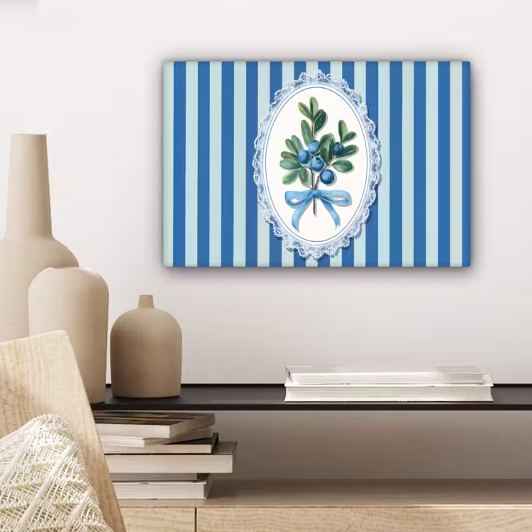 Canvas schilderij - Illustratie - Bessen - Blauw - Strepen — 5