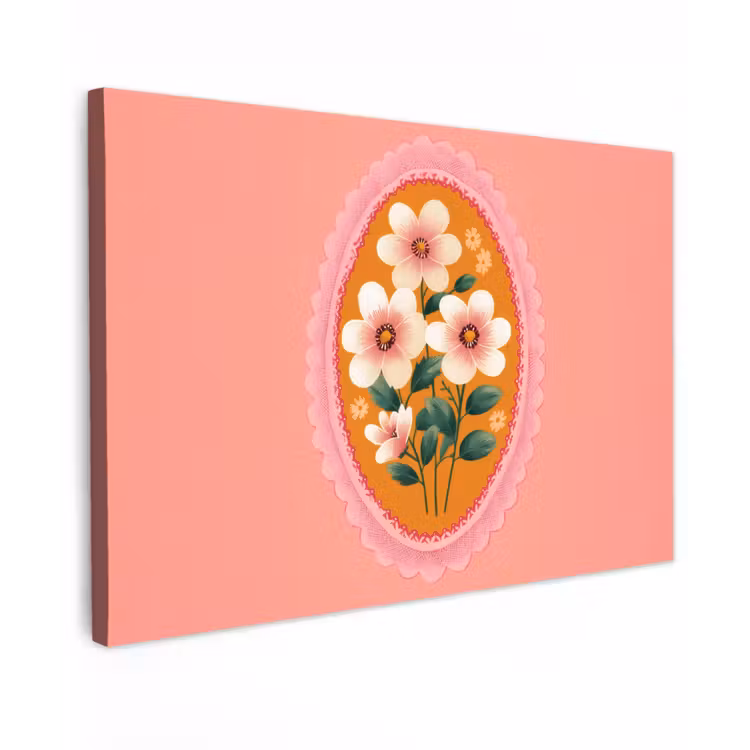 Canvas schilderij - Illustratie - Bloemen - Rand - Roze — 1