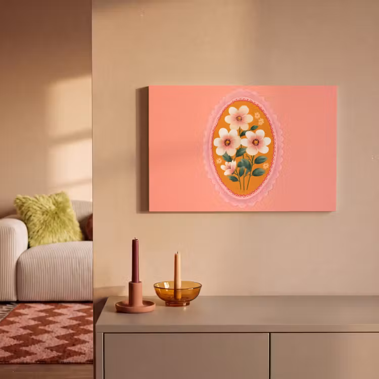 Canvas schilderij - Illustratie - Bloemen - Rand - Roze — 2
