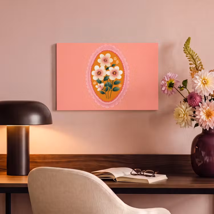 Canvas schilderij - Illustratie - Bloemen - Rand - Roze — 4