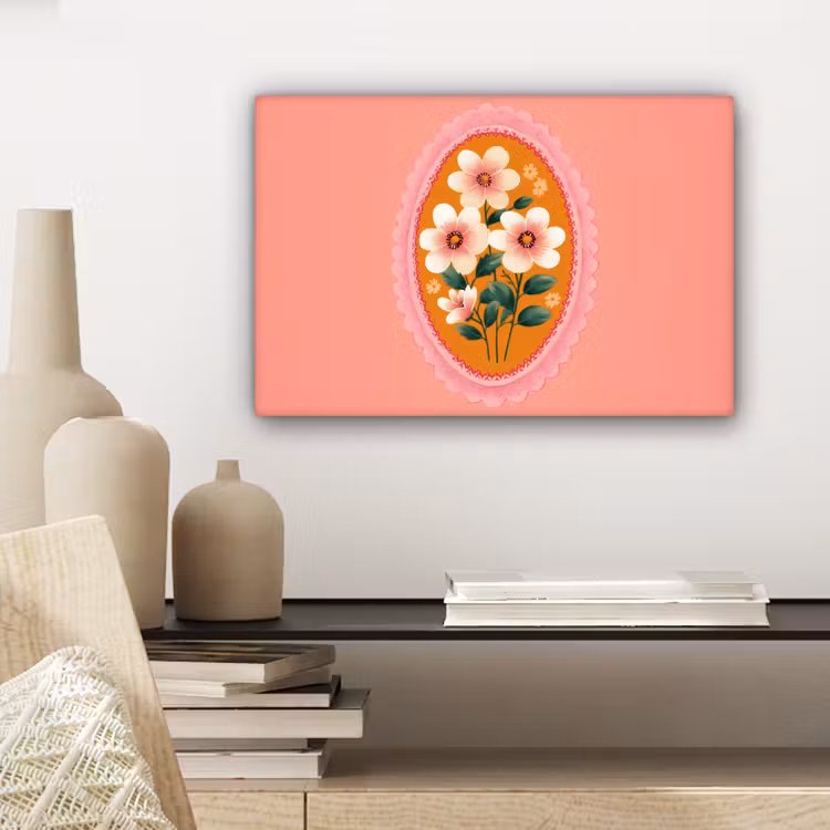 Canvas schilderij - Illustratie - Bloemen - Rand - Roze — 5