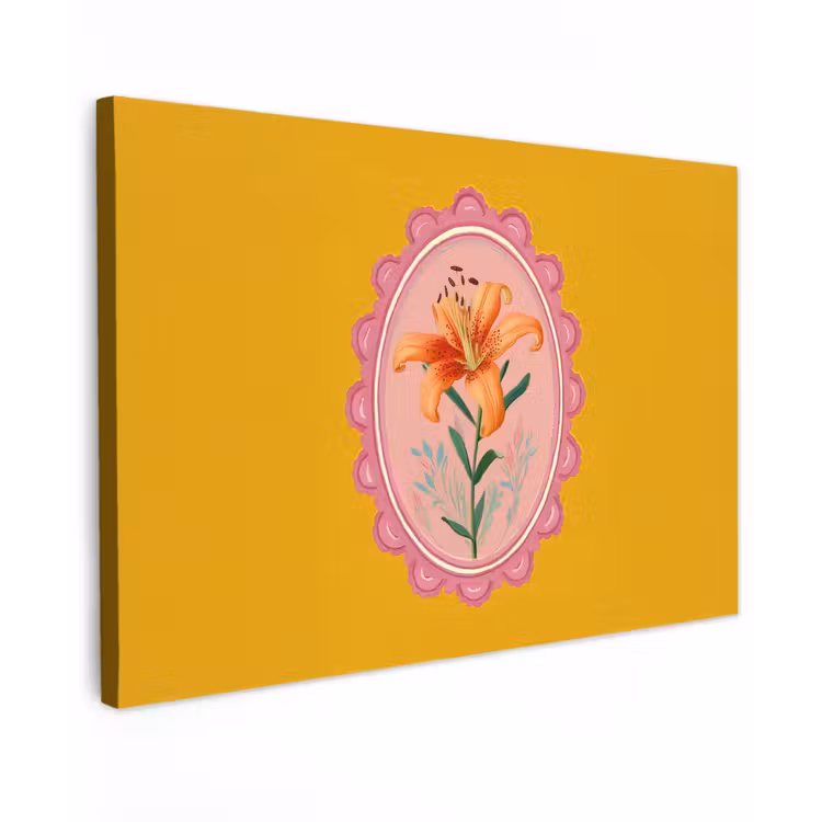 Canvas schilderij - Lelie - Oranje - Lijst - Ovaal — 1