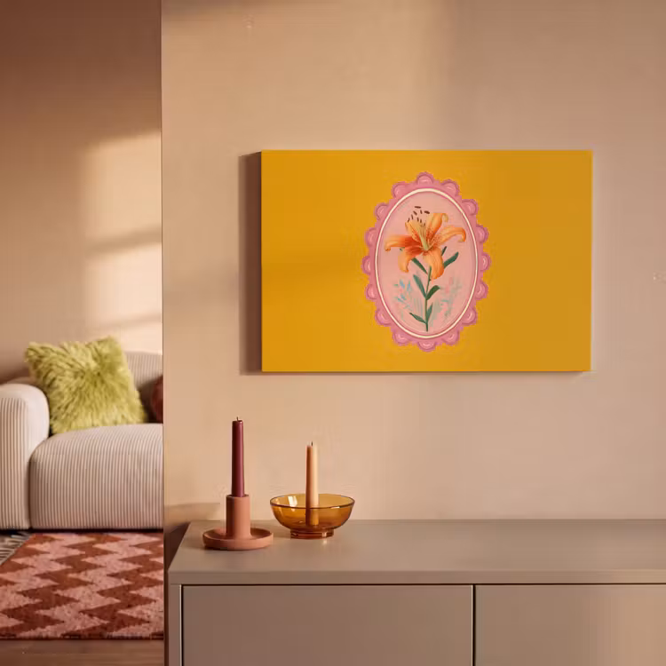 Canvas schilderij - Lelie - Oranje - Lijst - Ovaal — 2